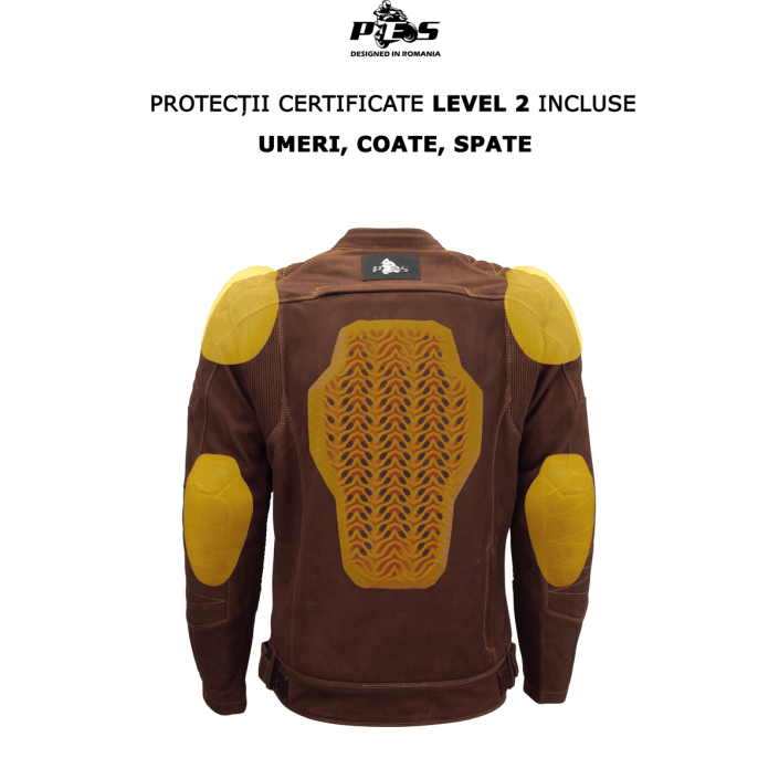 Geacă Moto Piele Nubuck PES Urban – Level 2, Ventilații, Clasă AA